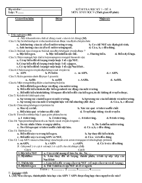 Kiểm tra học kỳ I  đề a môn sinh học 9 (thời gian 45 phút)